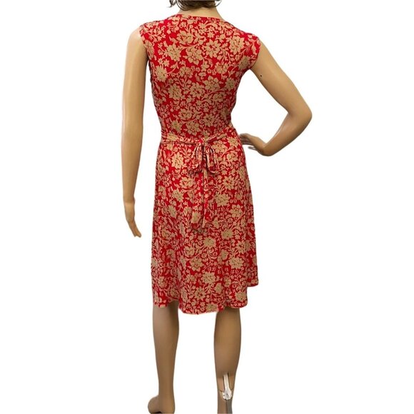 Soprano Red and Beige Floral Wrap Dress Womens Sz S - Picture 5 of 14